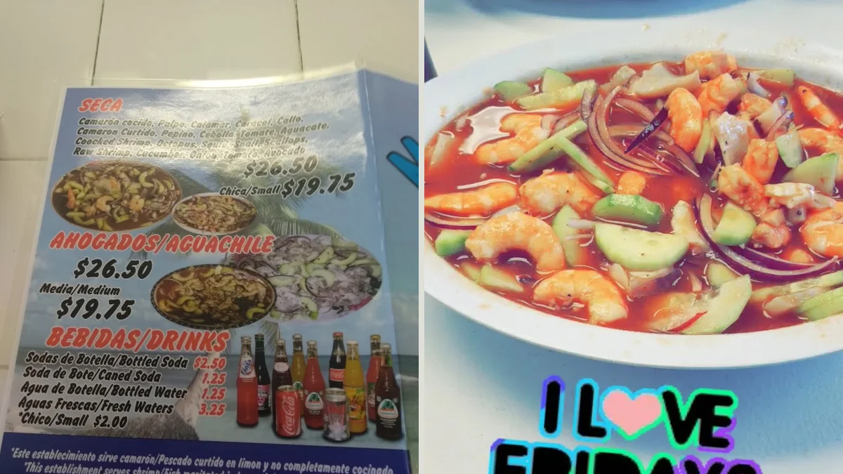Fresh seafood meal with drinks nearby