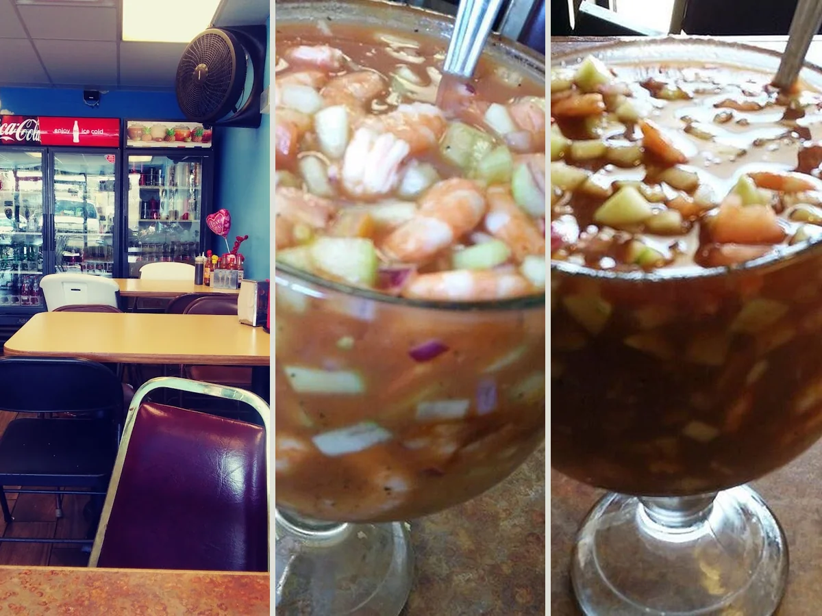 Seafood dishes on a casual restaurant table
