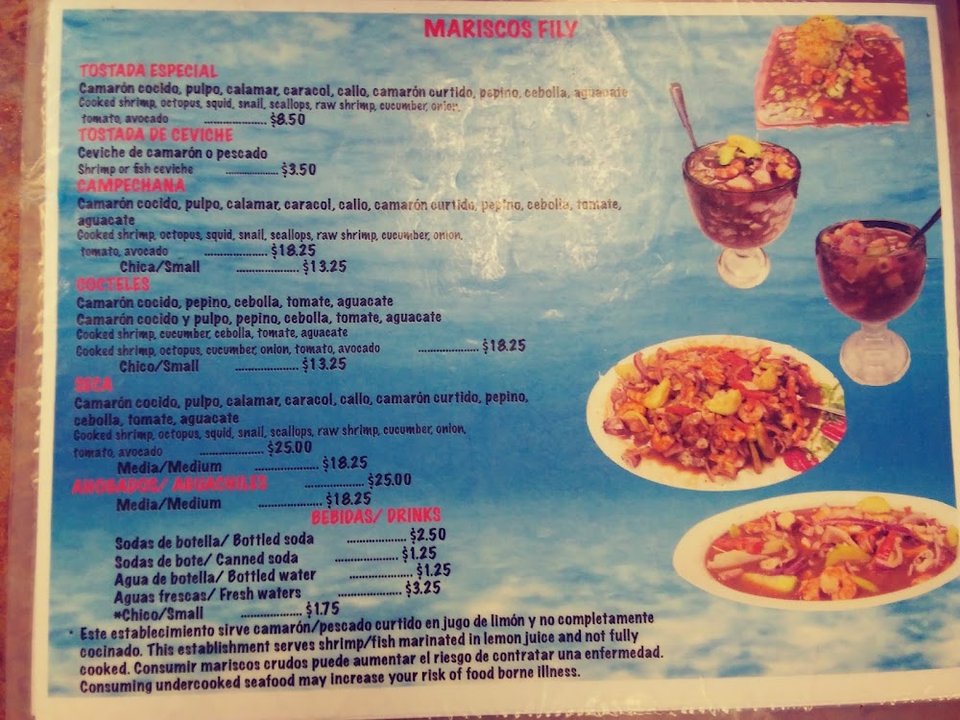Seafood specials listed beside bottled beverages